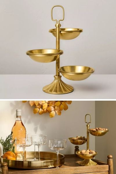 Image for Magnolia Brass Tiered Snack Serving Bowls