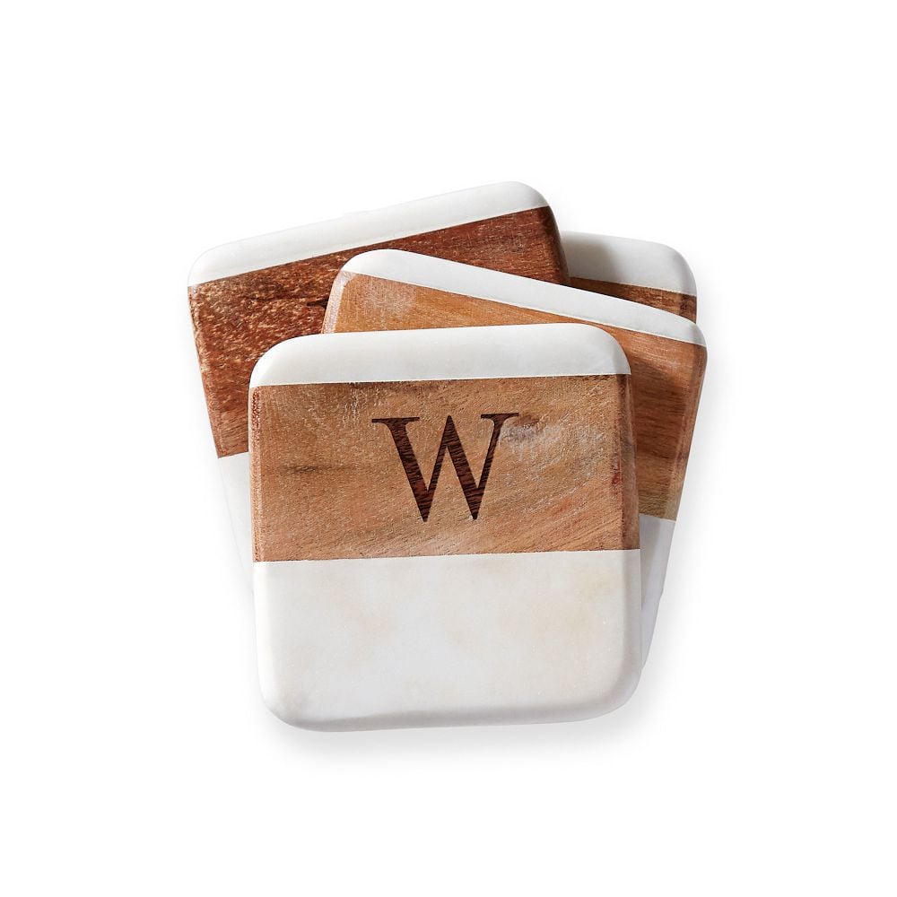 Image for Monogrammed Wood and Marble Coaster Set